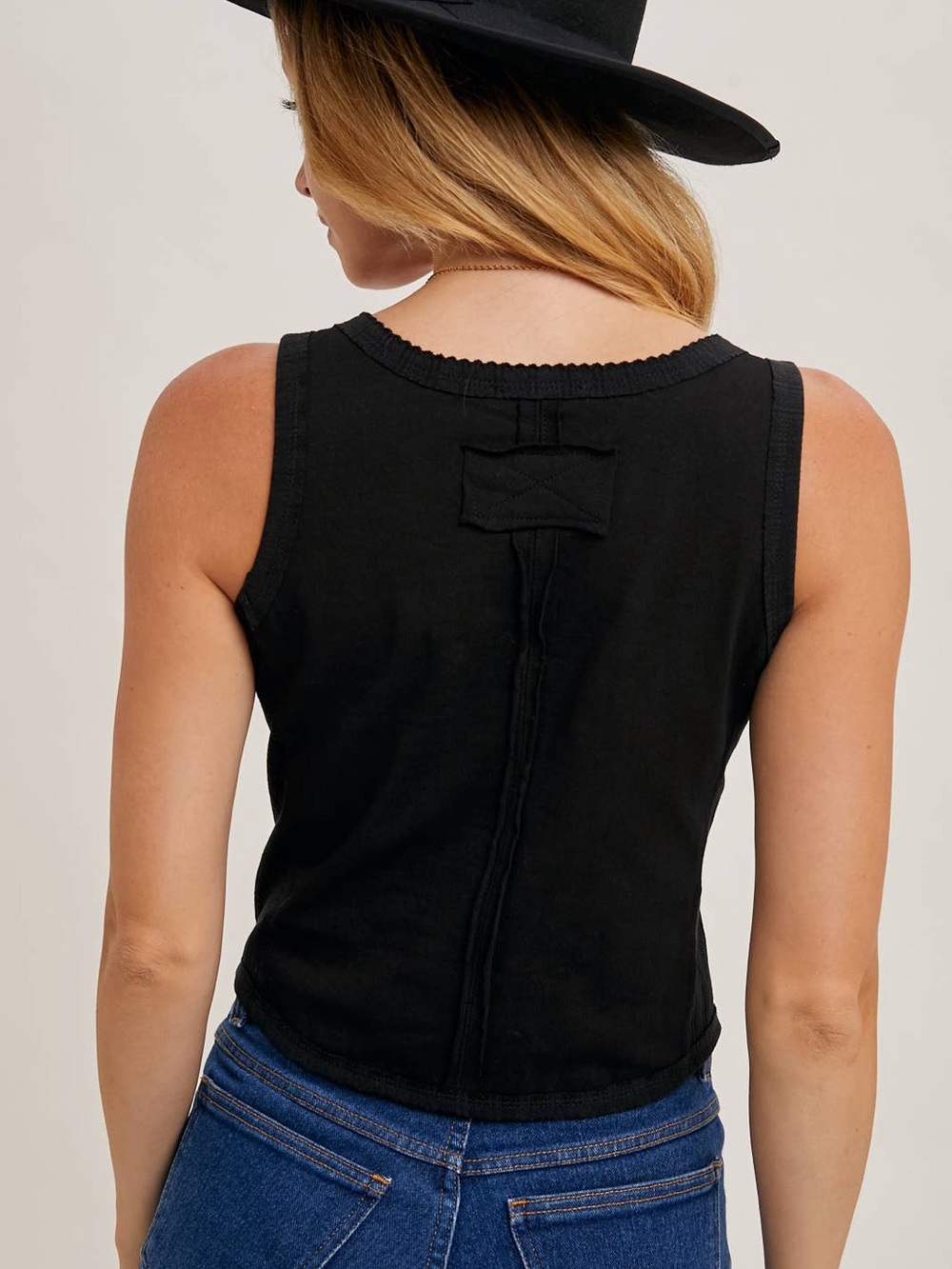 Bluivy Black Button-Front Ribbed Tank Size Medium - Picture 3 of 10